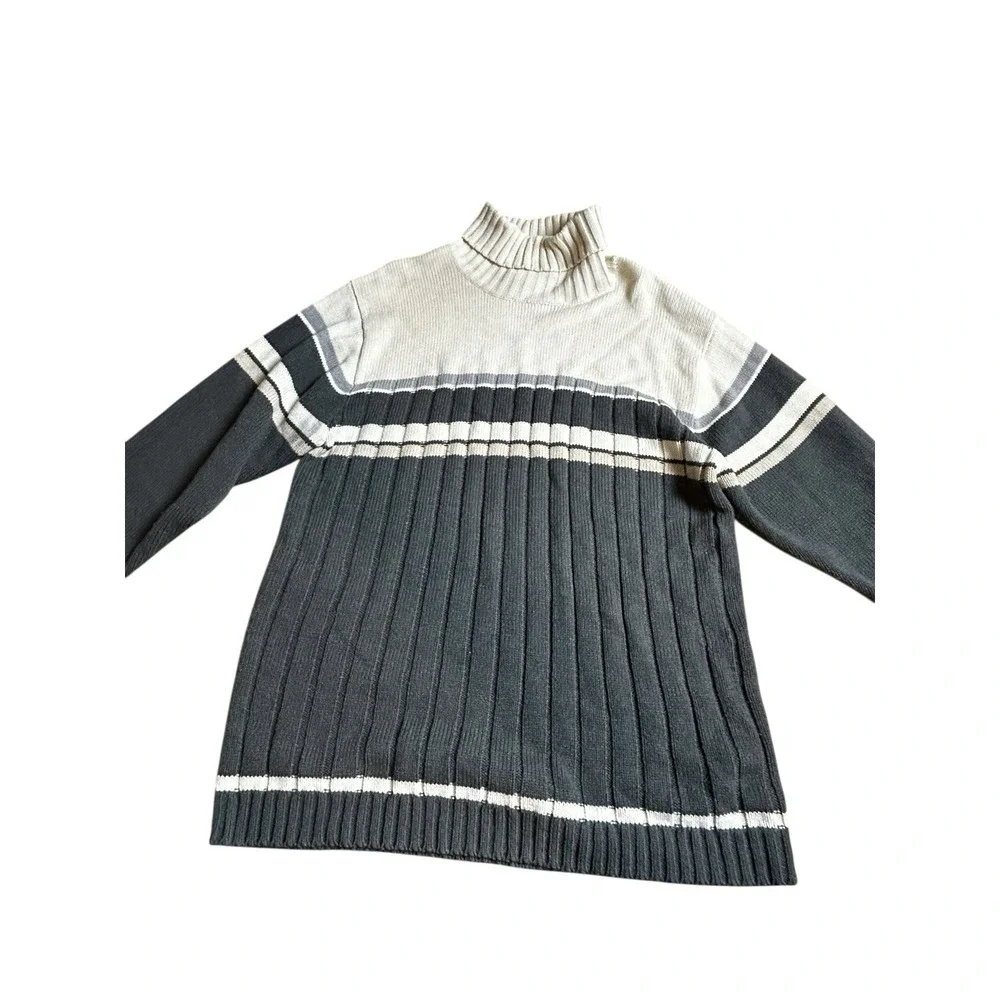 Vintage Y2k Southpole Sweater Mens Large‎ Stripe Mock Neck Ribbed Turtleneck